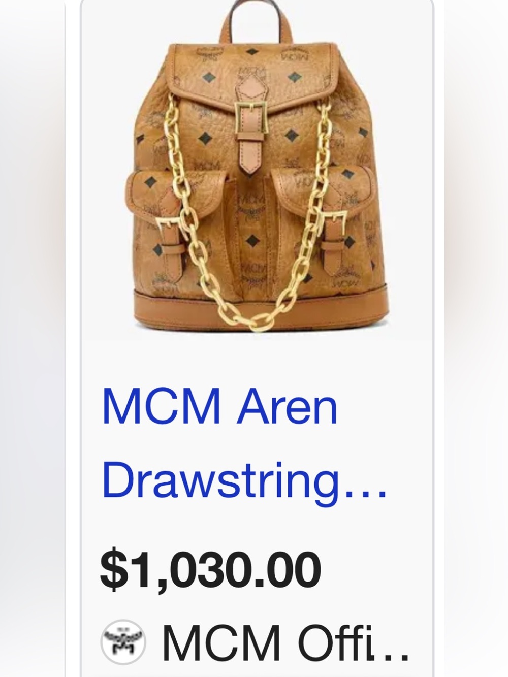 MCM Cognac Visetos Mini Backpack with Gold Chain Detail
Authentic sample - Picture 4 of 17